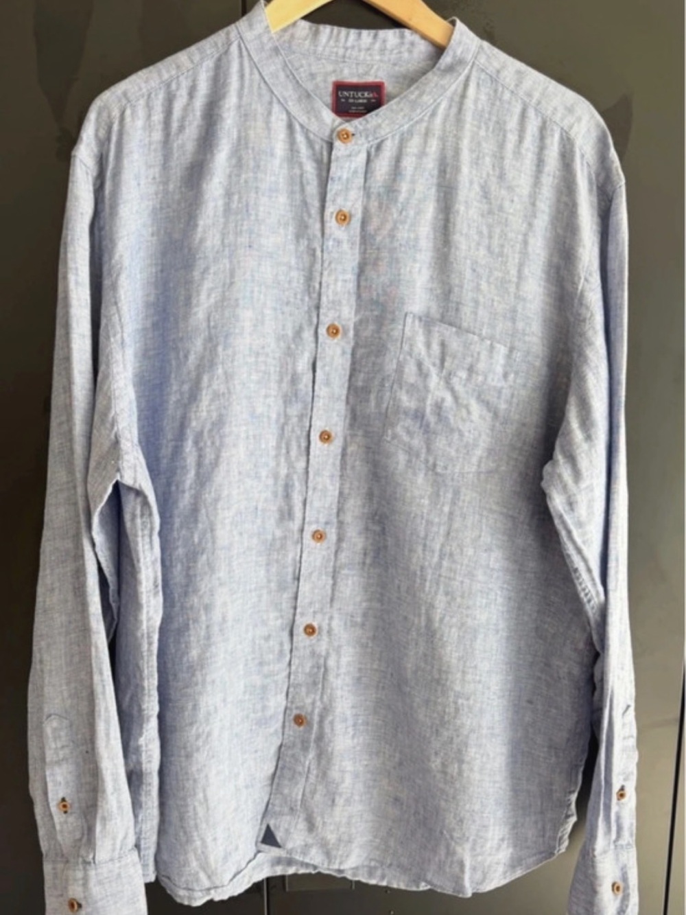 UNTUCKit Light Blue 100% Linen Mandarin Collar Shirt